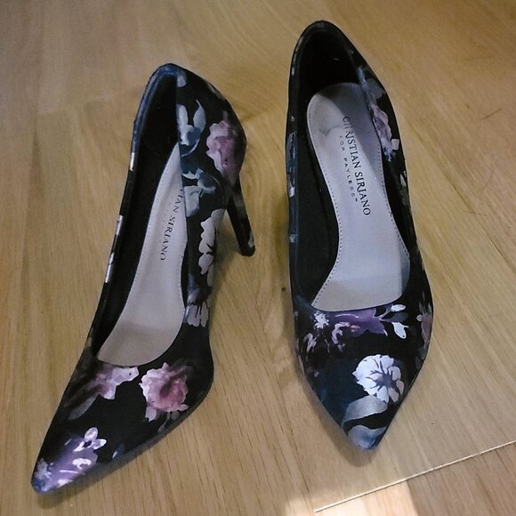 Chic Black Floral Pink Cream Lilac Design Silk Sheen Stiletto Heels 5.5 Comfort - Picture 16 of 16